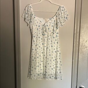 See You Monday White Dress with Blue Floral Accents